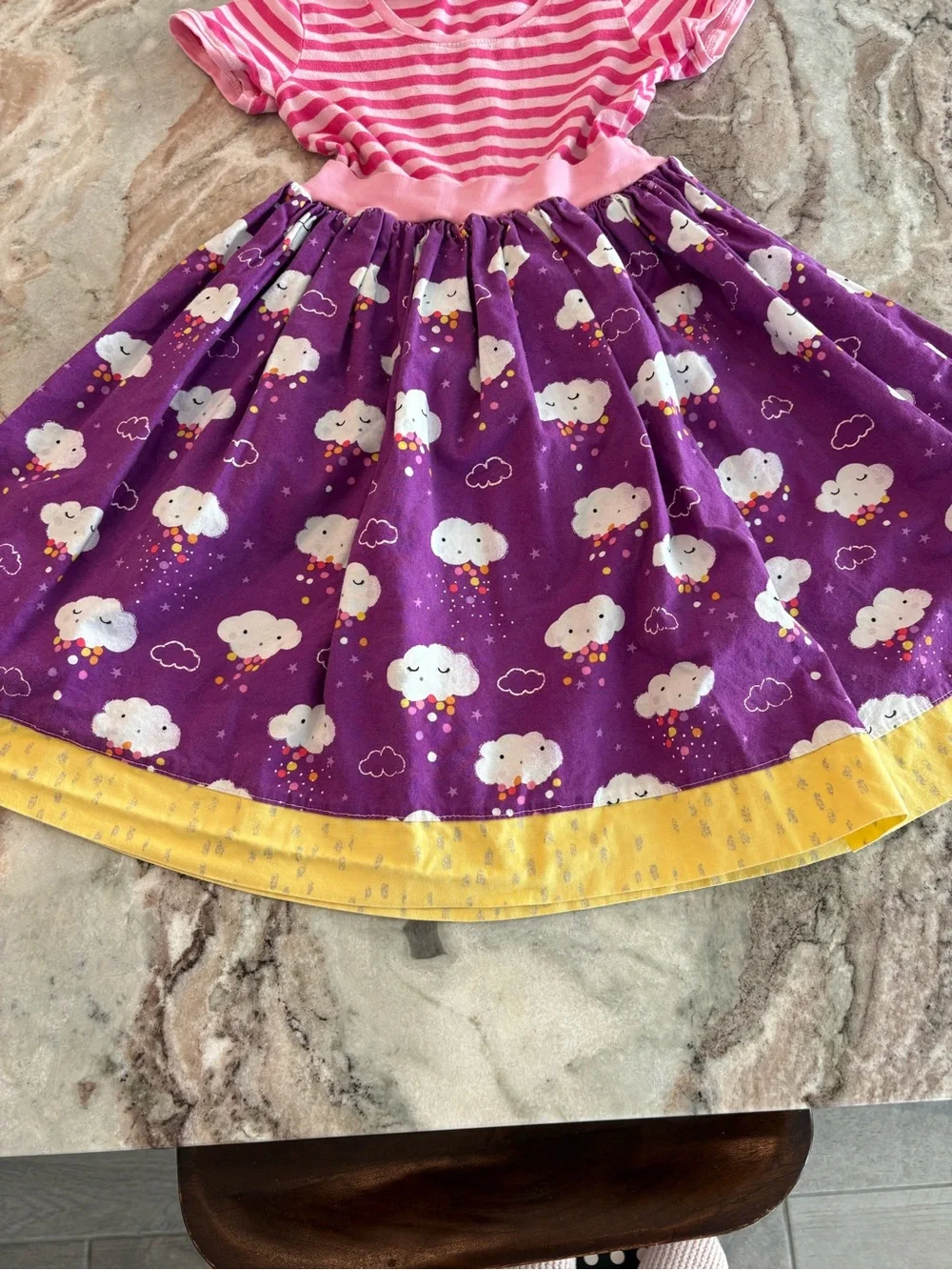 K Pea Original Dress Girls Handmade Pink Purple Summer Dress Clouds Short Sleeve